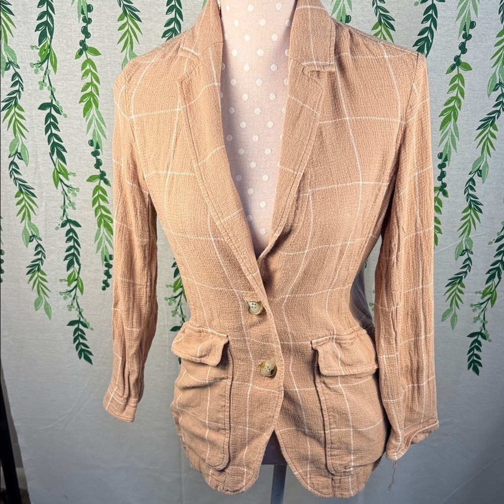 Madewell Tan Checkered Blazer with Button Accents B5